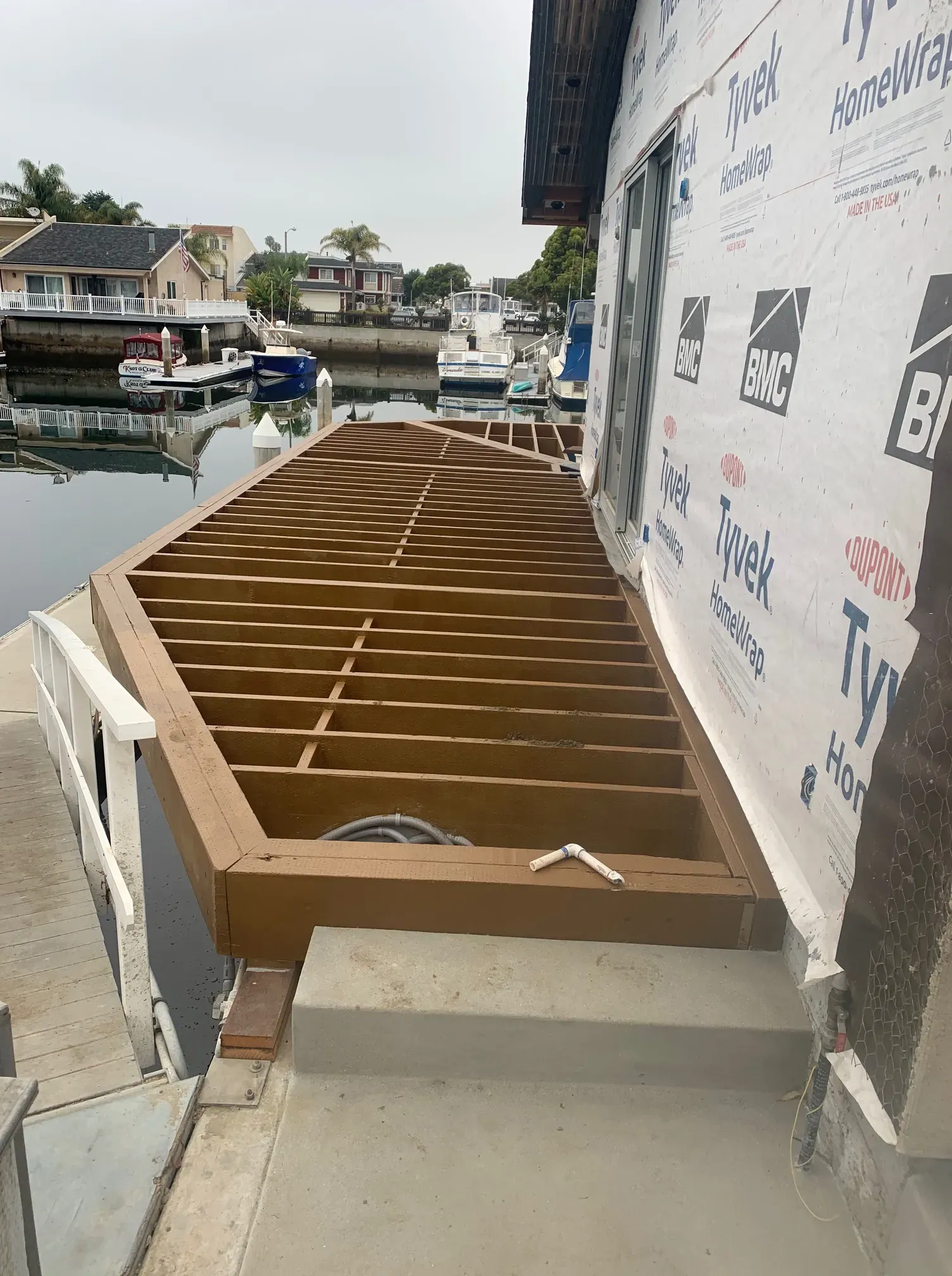 Side deck under construction at the Mandalay dock home