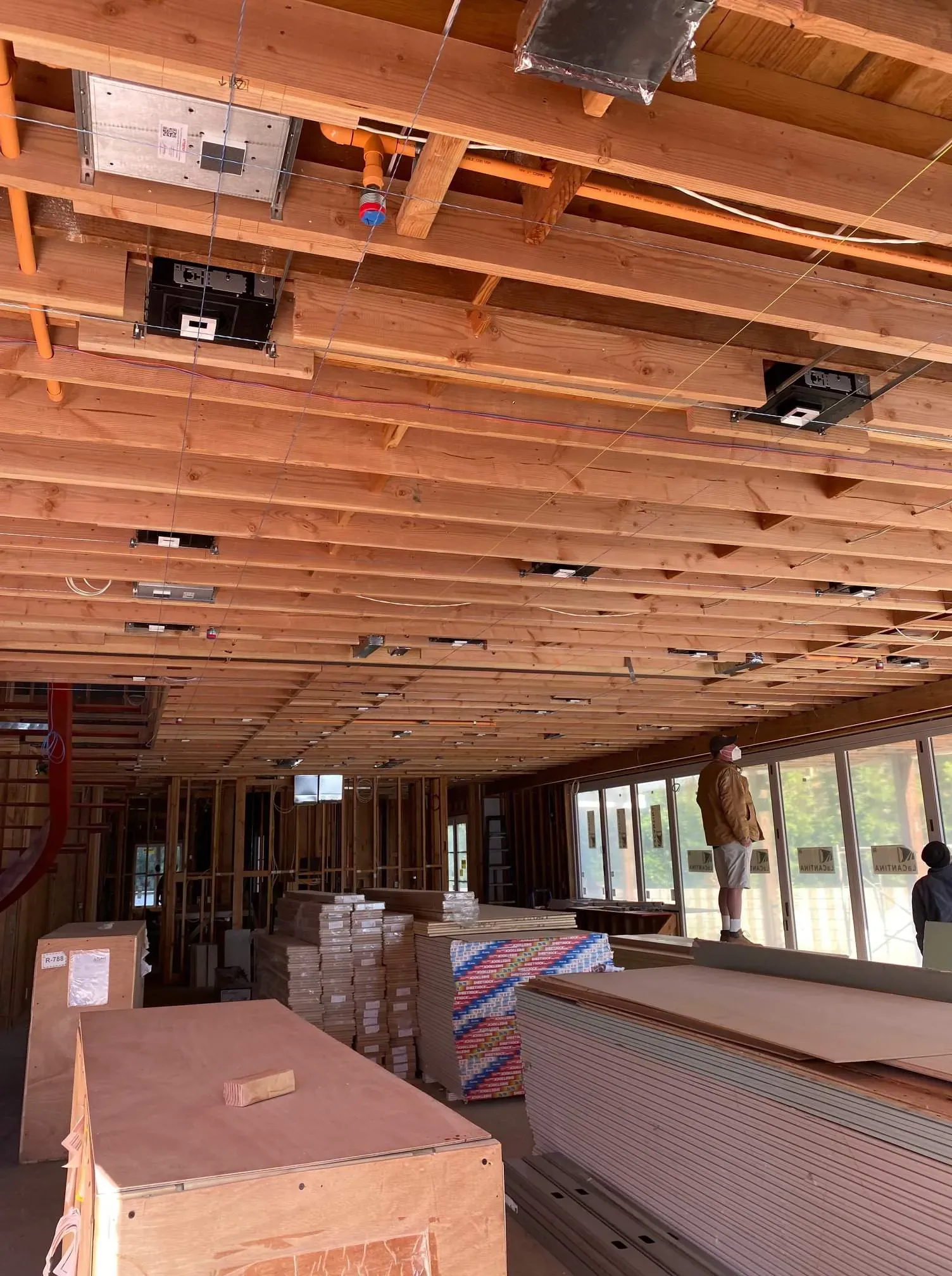Interior of the North Ranch home opened to the framing during the remodel