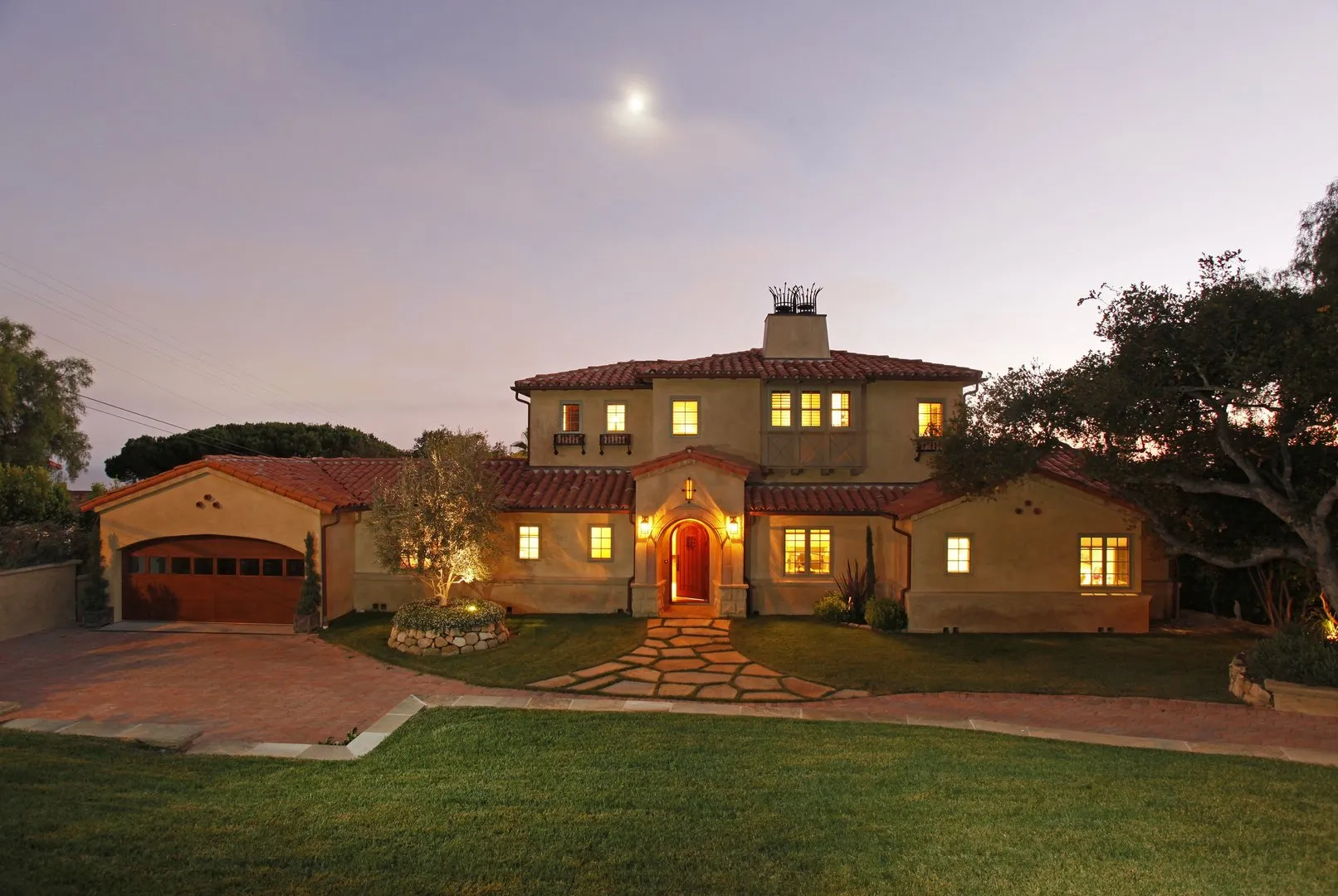 Custom home at dusk, Santa Barbara