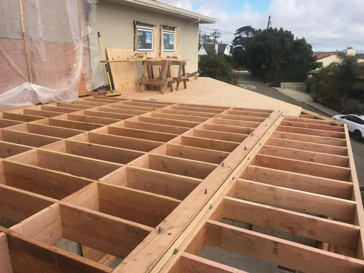 New engineered floor joist system during the Sunset Lane remodel
