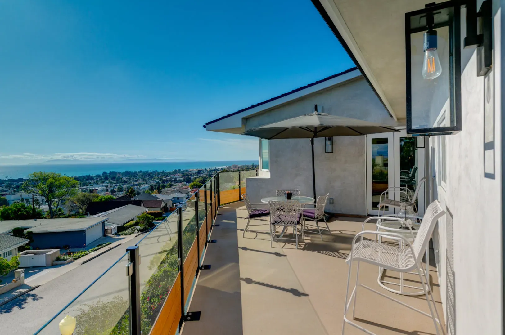 View deck with glass railing overlooking Ventura and the ocean