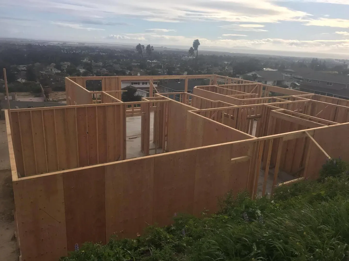 Framed walls of the new Ventura home overlooking the city